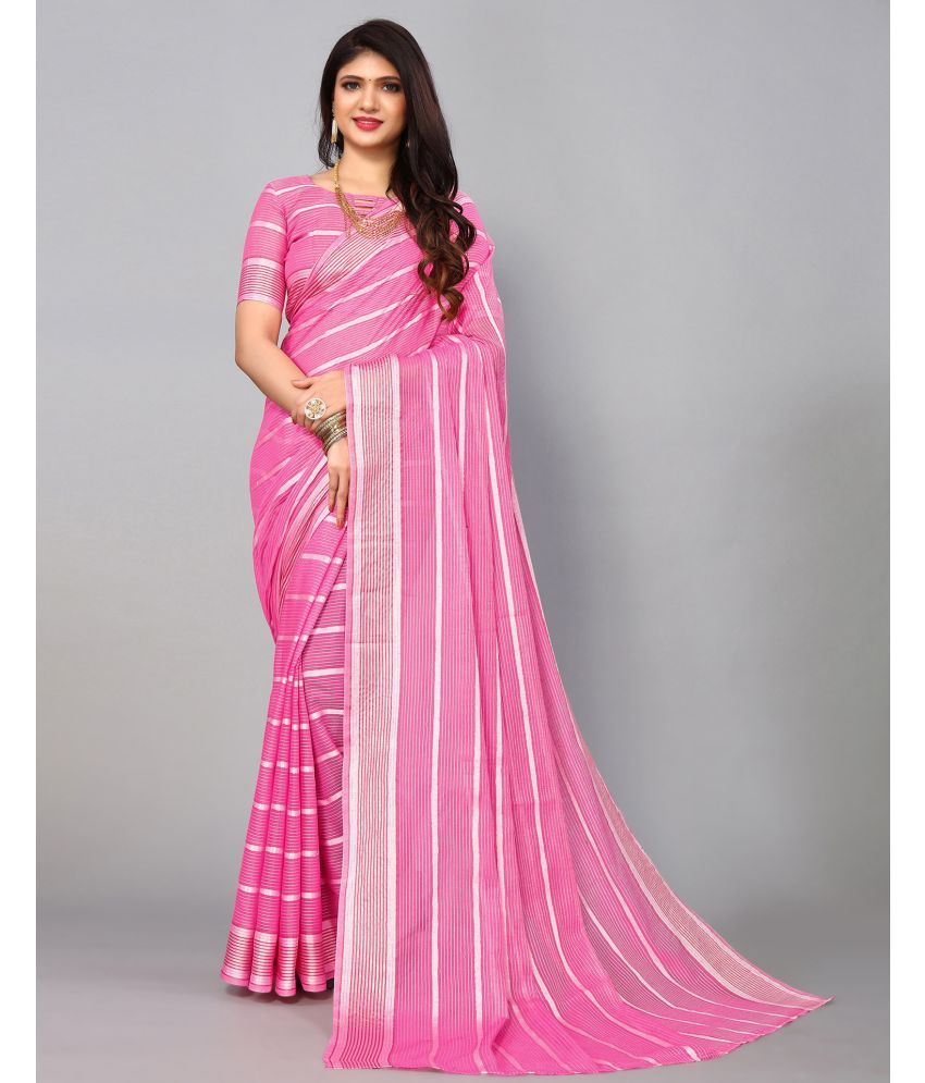     			Samah Cotton Blend Woven Saree With Blouse Piece - Pink ( Pack of 1 )