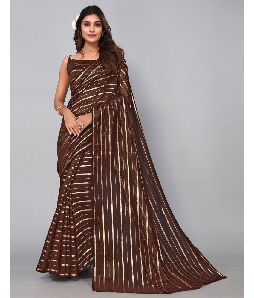     			Samah Cotton Blend Woven Saree With Blouse Piece - Brown ( Pack of 1 )