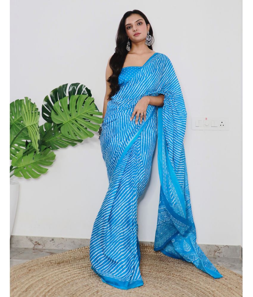     			Samah Cotton Printed Saree With Blouse Piece - Light Blue ( Pack of 1 )