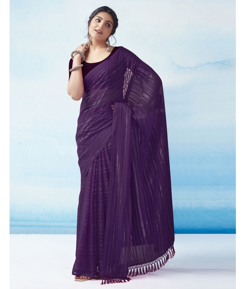     			Samah Georgette Dyed Saree With Blouse Piece - Purple ( Pack of 1 )