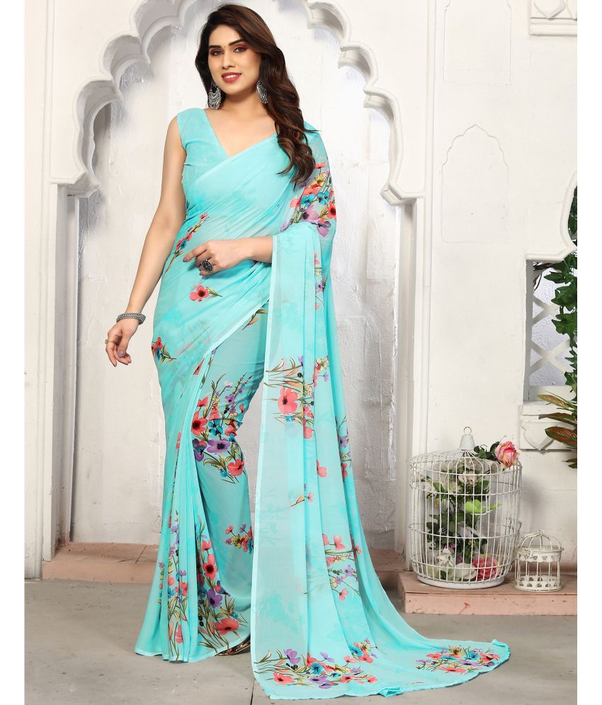     			Samah Georgette Printed Saree With Blouse Piece - Light Blue ( Pack of 1 )