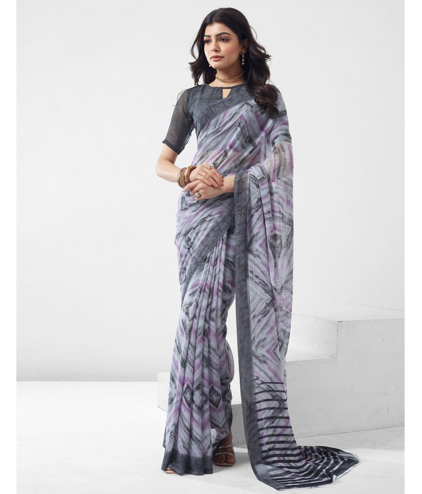     			Samah Georgette Printed Saree With Blouse Piece - Dark Grey ( Pack of 1 )