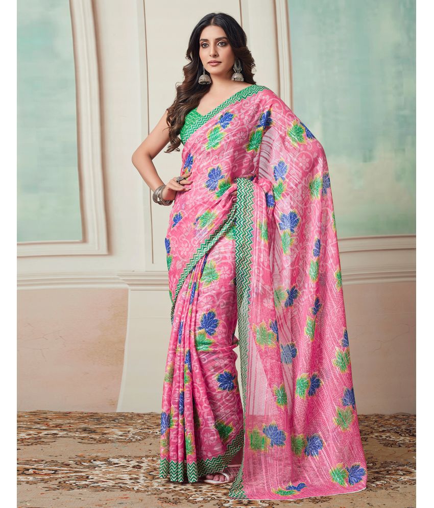     			Samah Georgette Printed Saree With Blouse Piece - Pink ( Pack of 1 )