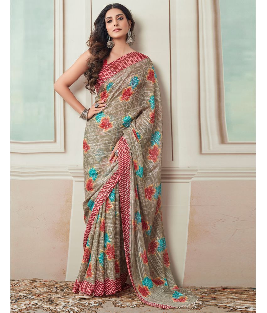     			Samah Georgette Printed Saree With Blouse Piece - Beige ( Pack of 1 )