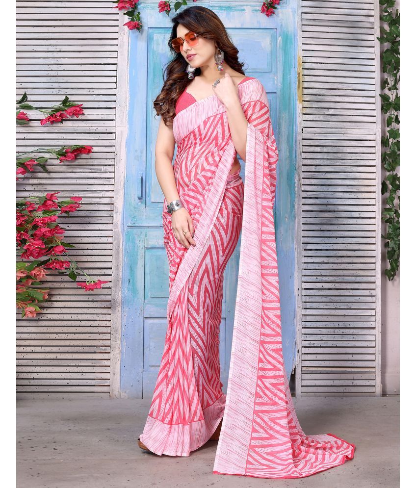     			Samah Georgette Printed Saree With Blouse Piece - Pink ( Pack of 1 )