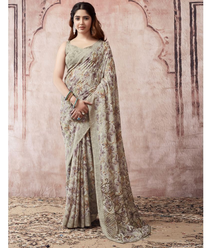     			Samah Georgette Printed Saree With Blouse Piece - Beige ( Pack of 1 )