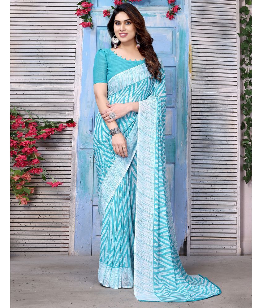     			Samah Georgette Printed Saree With Blouse Piece - Turquoise ( Pack of 1 )