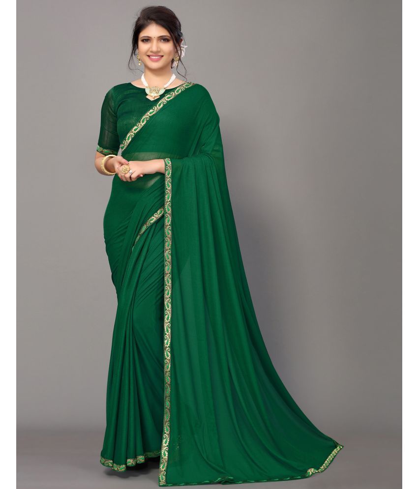     			Samah Lycra Dyed Saree With Blouse Piece - Green ( Pack of 1 )