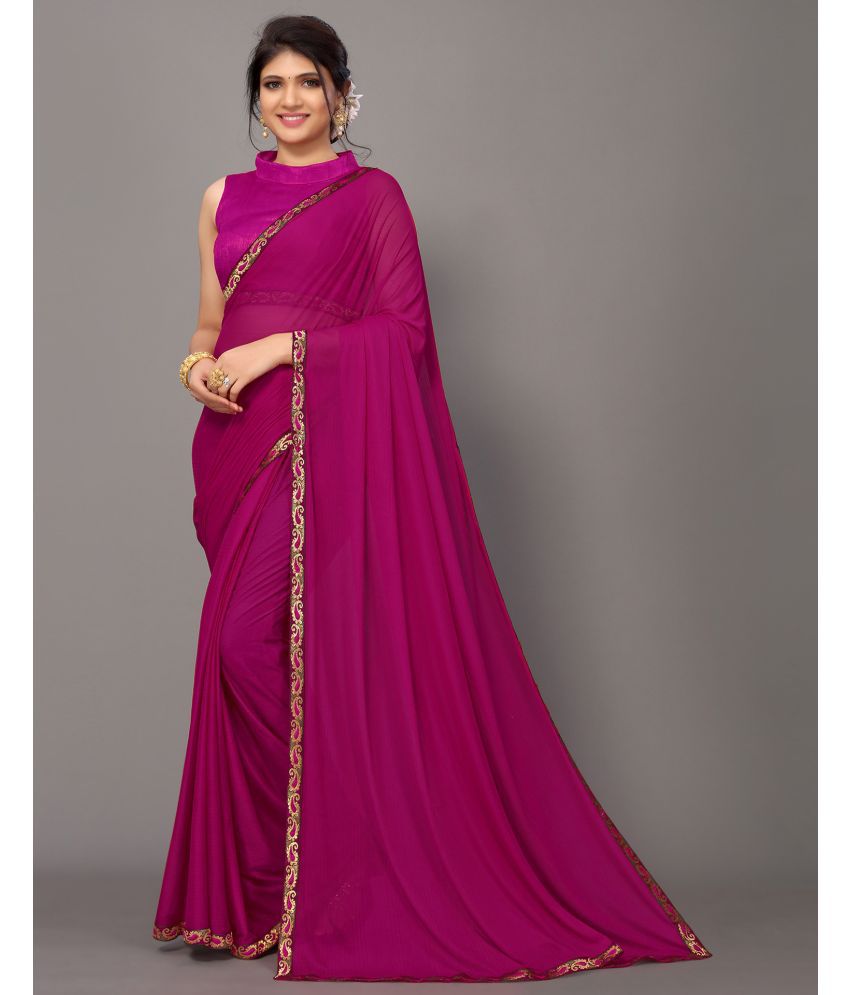     			Samah Lycra Dyed Saree With Blouse Piece - Purple ( Pack of 1 )