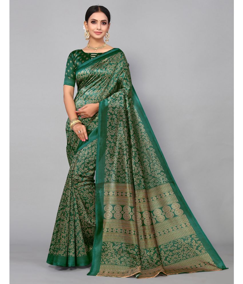     			Samah Silk Blend Printed Saree With Blouse Piece - Green ( Pack of 1 )