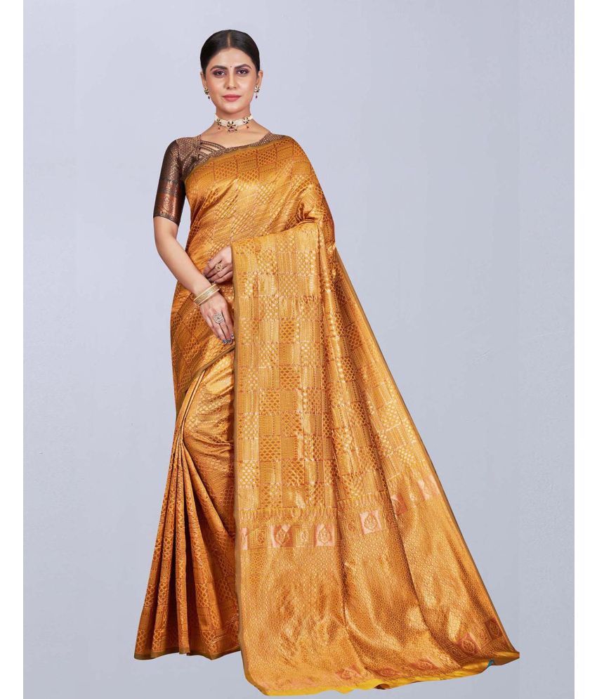     			Samah Silk Blend Self Design Saree With Blouse Piece - Mustard ( Pack of 1 )