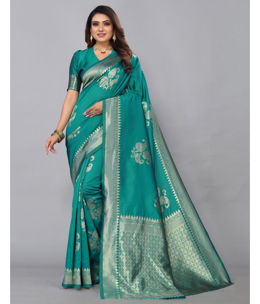     			Samah Silk Blend Self Design Saree With Blouse Piece - Rama ( Pack of 1 )