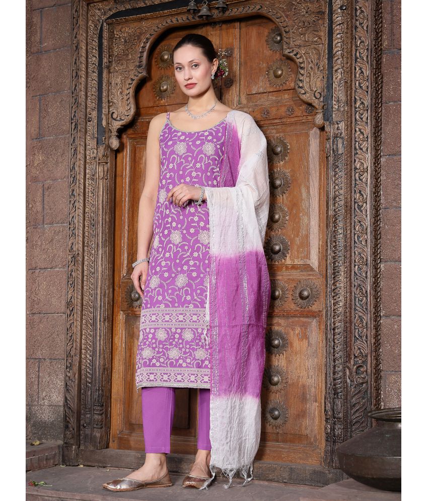     			Stylum Rayon Printed Kurti With Pants Women's Stitched Salwar Suit - Purple ( Pack of 1 )