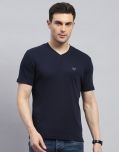 Monte Carlo Cotton Blend Regular Fit Solid Half Sleeves Men's T-Shirt - Navy Blue ( Pack of 1 )