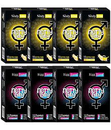 NottyBoy 4 IN 1, Dotted, Ribbed, Long Lasting, Banana Flavoured, Ultra Thin Condoms For Men - 80 Units