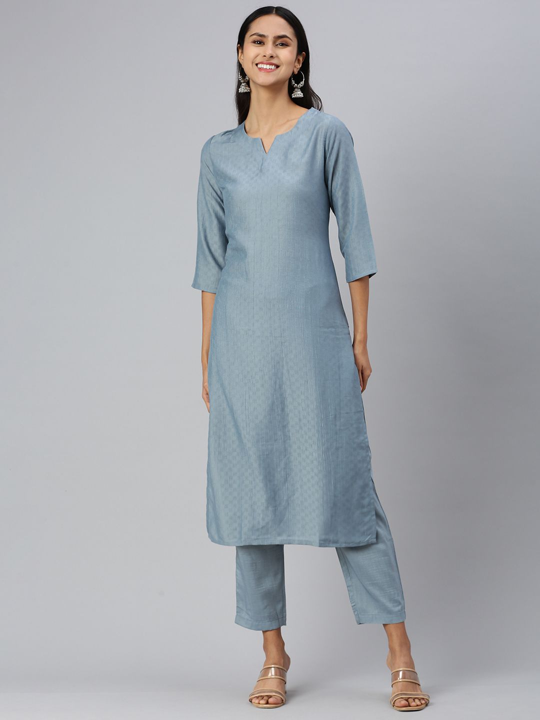     			Aarrah Cotton Self Design Kurti With Pants Women's Stitched Salwar Suit - Blue ( Pack of 1 )