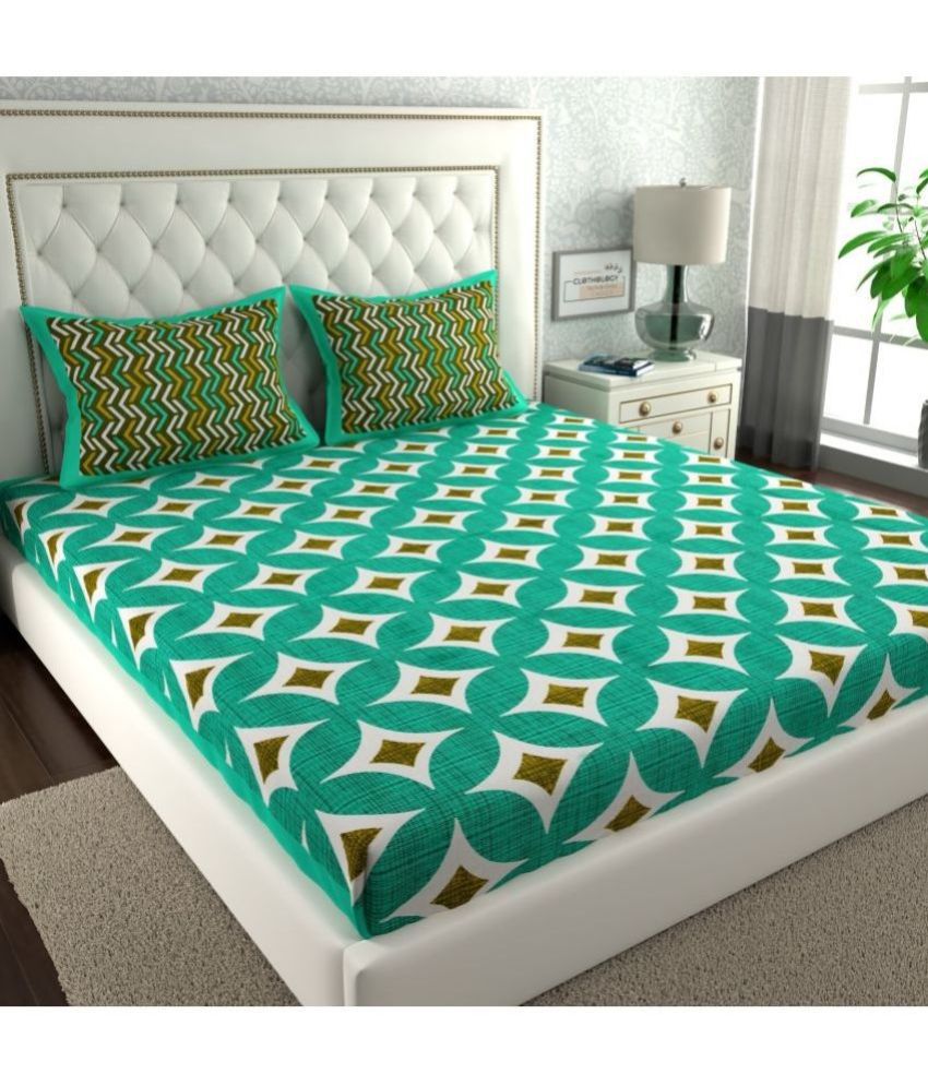     			Angvarnika Cotton Abstract Printed 1 Double Bedsheet with 2 Pillow Covers - Sea Green