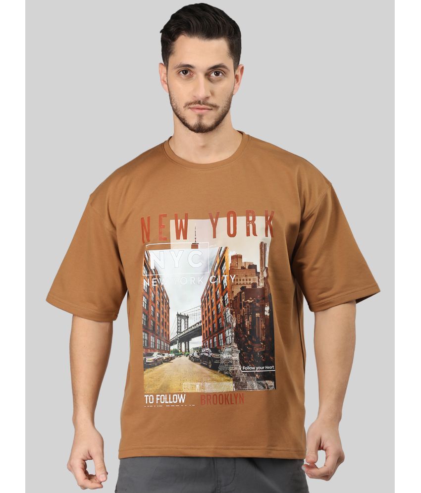     			Chkokko Cotton Blend Regular Fit Printed Half Sleeves Men's T-Shirt - Brown ( Pack of 1 )