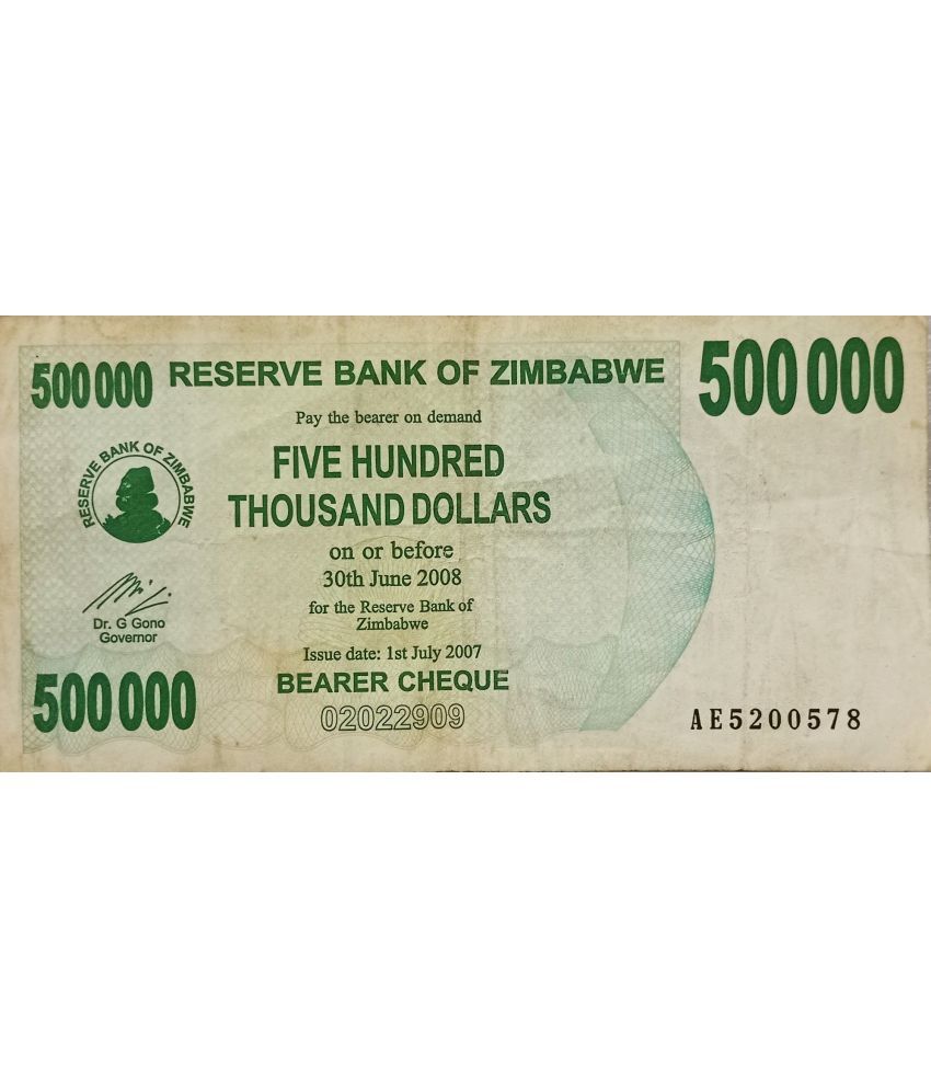     			Extremely Rare Zimbabwe 500000 Five Hundered Thosand Dollars......Hard to Find