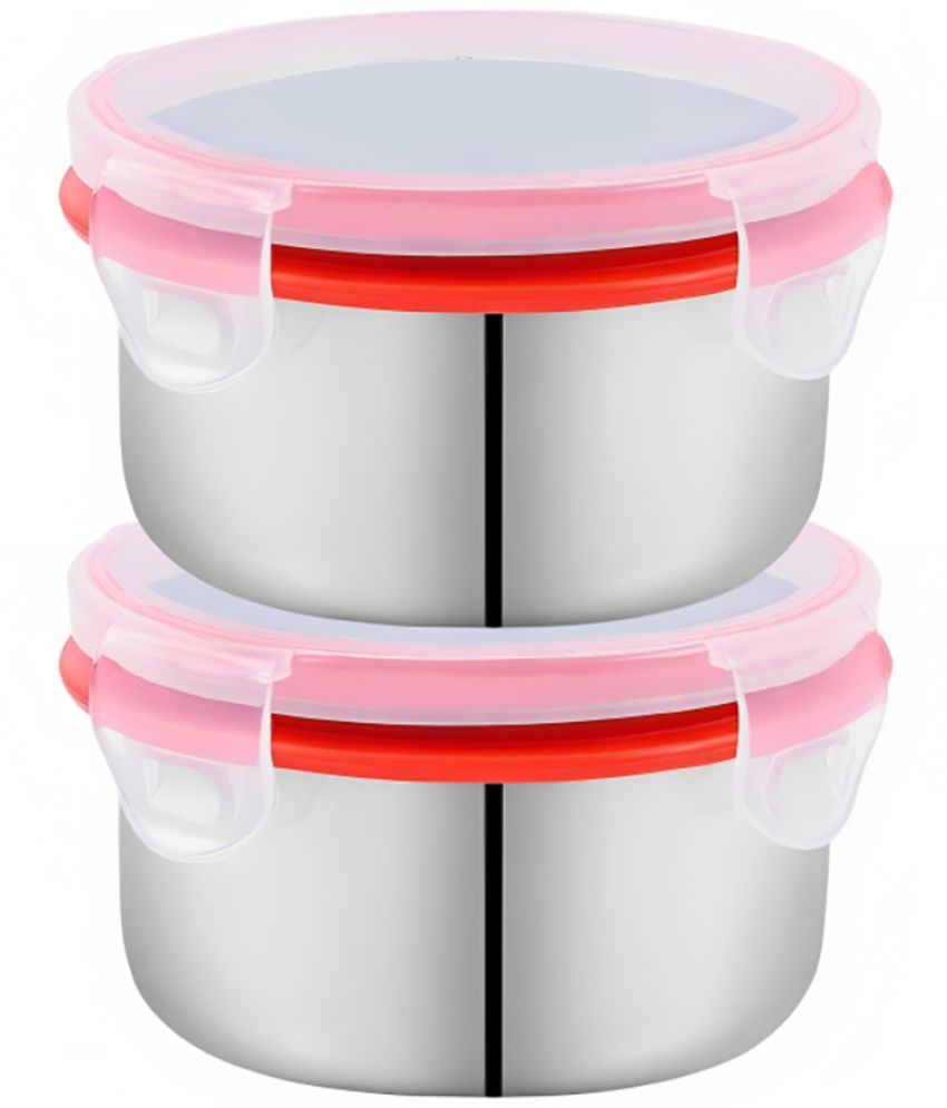     			HOMETALES Lock N Steel Steel Red Food Container ( Set of 2 )