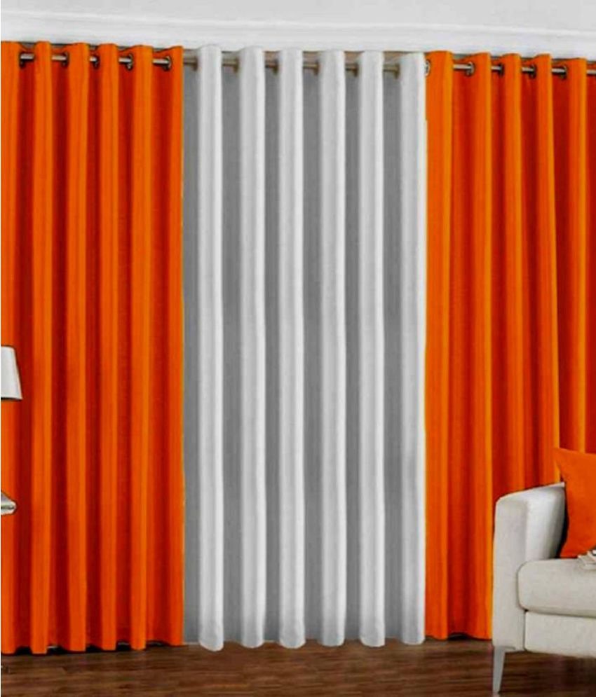     			BELLA TRUE Solid SemiTransparent Eyelet Curtain 9 ft ( Pack of 3 )  Orange