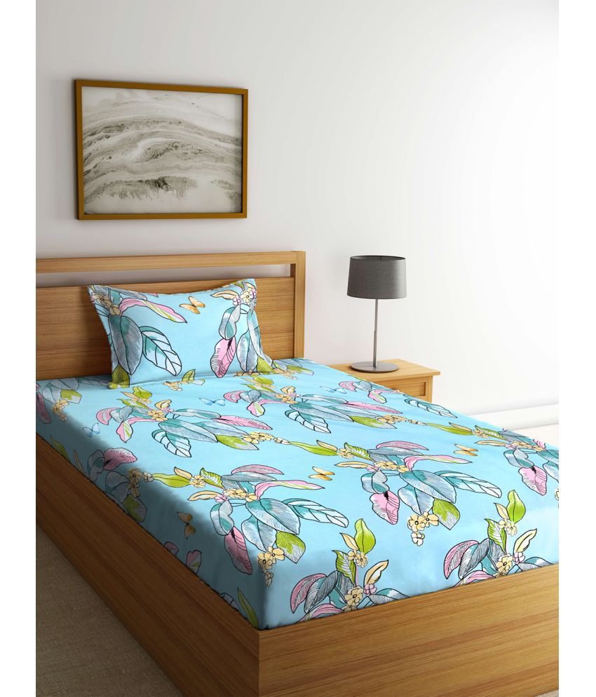     			Klotthe Poly Cotton Nature 1 Single Bedsheet with 1 Pillow Cover - Blue
