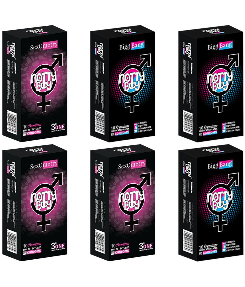     			NottyBoy 3 IN 1 & 4 IN 1, Dotted, Ribbed, Long Lasting, Contour Condoms For Men - 60 Units