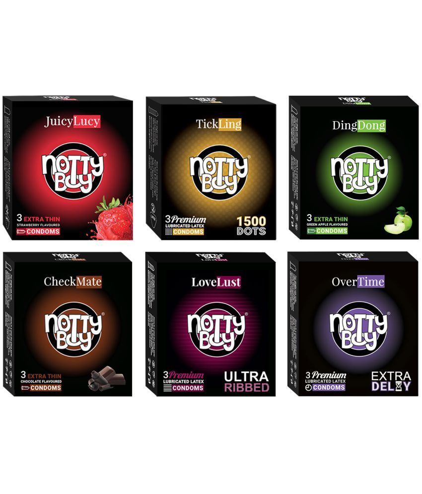     			NottyBoy Extra Save Pack Strawberry & Chocolate Flavoured, Ultra Thin, 1500 Dots, Ultra Ribbed, Extra Time Condoms- 18 Units