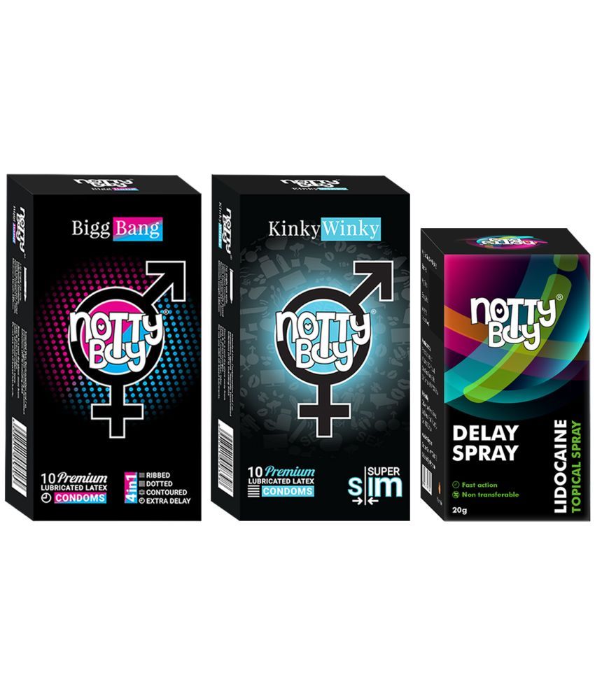     			NottyBoy OverTime Non-Transferable Spray 20gm with 4IN1 BiggBang and Extra Thin Condoms (Pack of 2, 20Pcs)