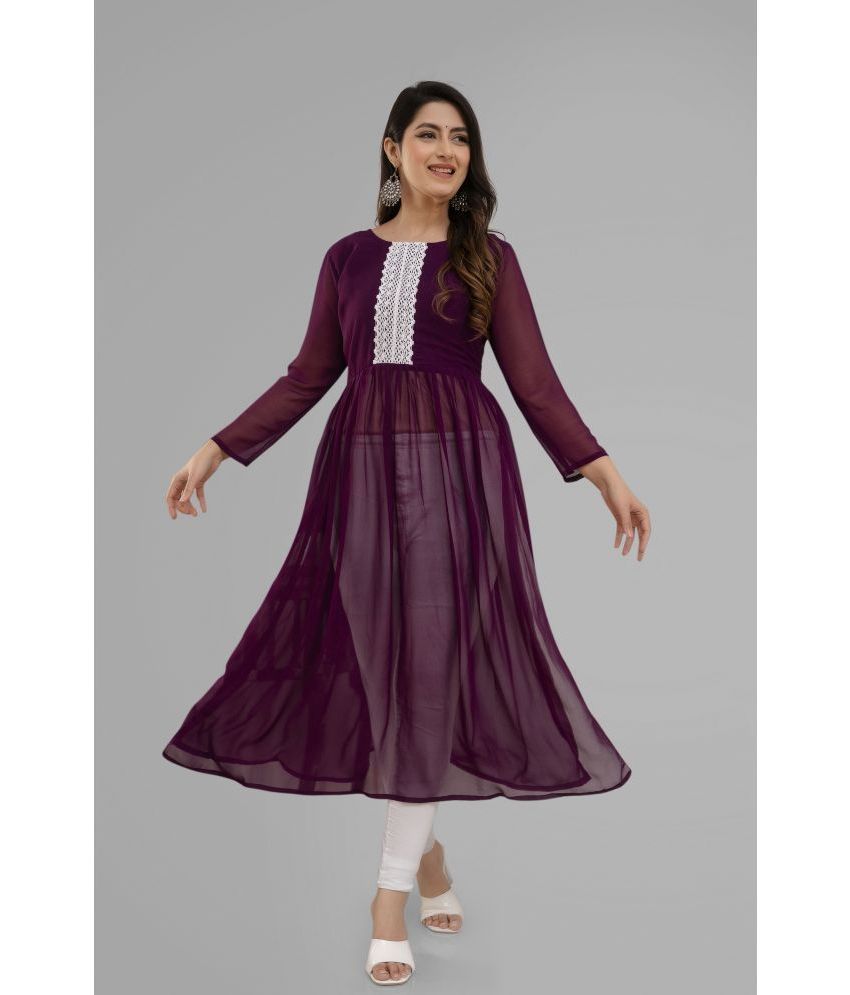     			Parastri Georgette Embroidered Nayra Women's Kurti - Wine ( Pack of 1 )