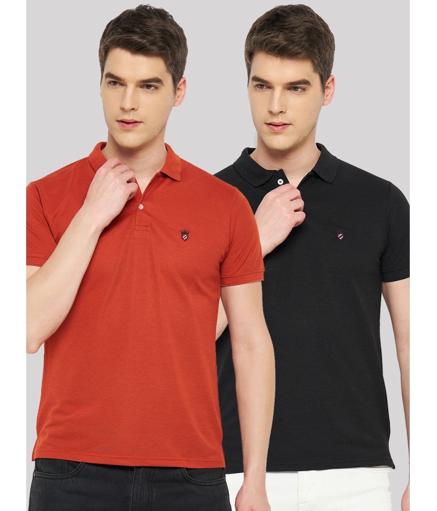     			RELANE Cotton Blend Regular Fit Solid Half Sleeves Men's Polo T Shirt - Black ( Pack of 2 )