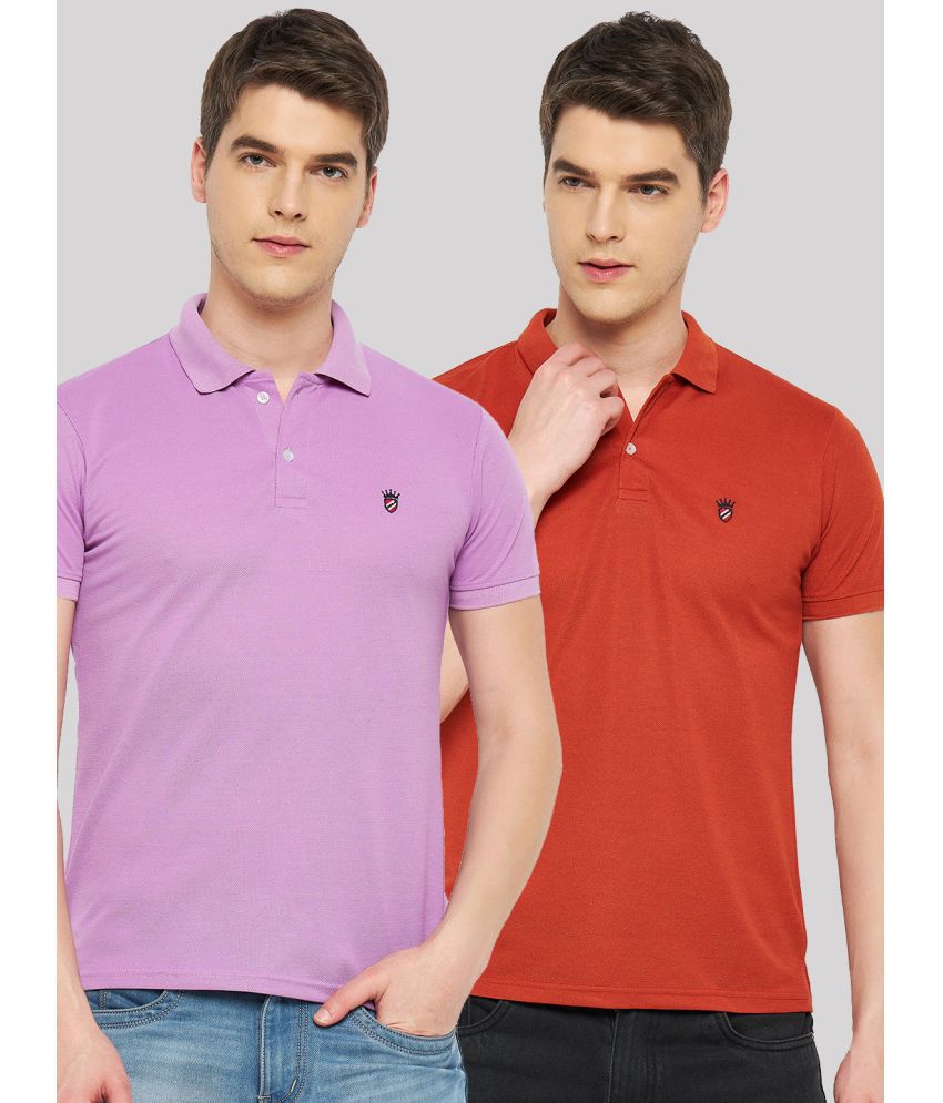     			RELANE Cotton Blend Regular Fit Solid Half Sleeves Men's Polo T Shirt - Purple ( Pack of 2 )