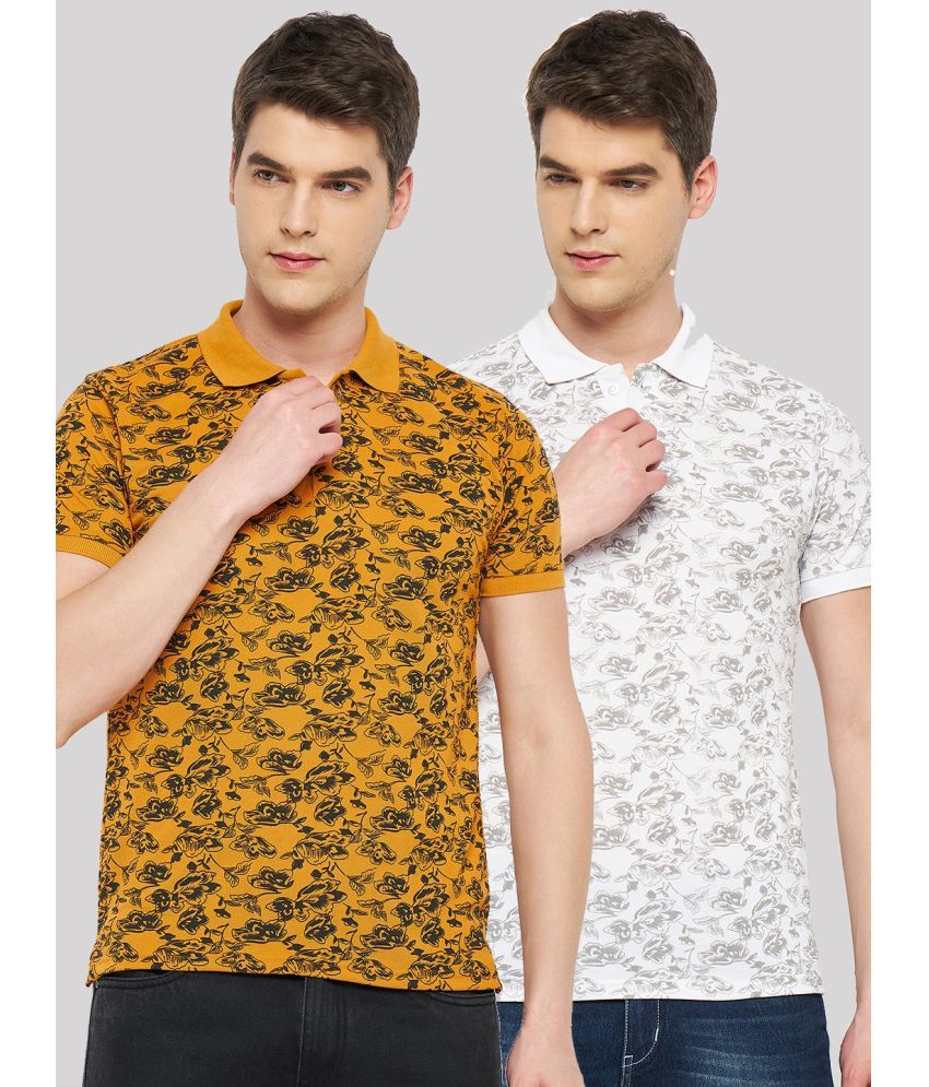     			RELANE Cotton Blend Regular Fit Printed Half Sleeves Men's Polo T Shirt - White ( Pack of 2 )