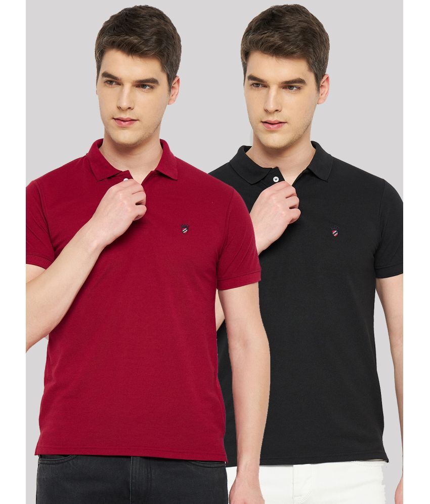     			RELANE Cotton Blend Regular Fit Solid Half Sleeves Men's Polo T Shirt - Maroon ( Pack of 2 )