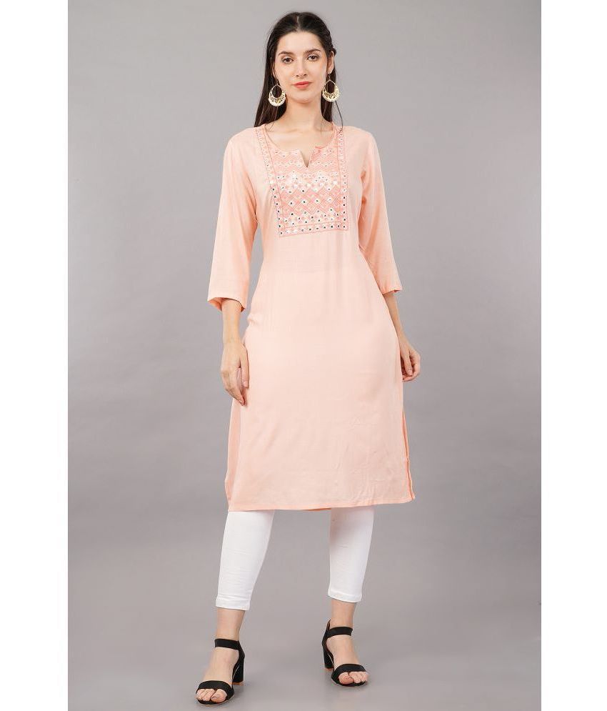     			Shruthi Viscose Embroidered Straight Women's Kurti - Peach ( Pack of 1 )