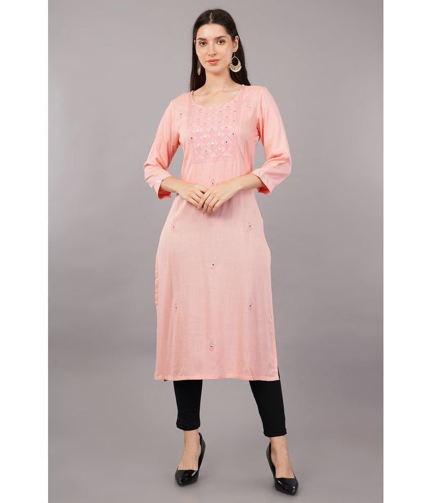     			Shruthi Viscose Embroidered Straight Women's Kurti - Pink ( Pack of 1 )