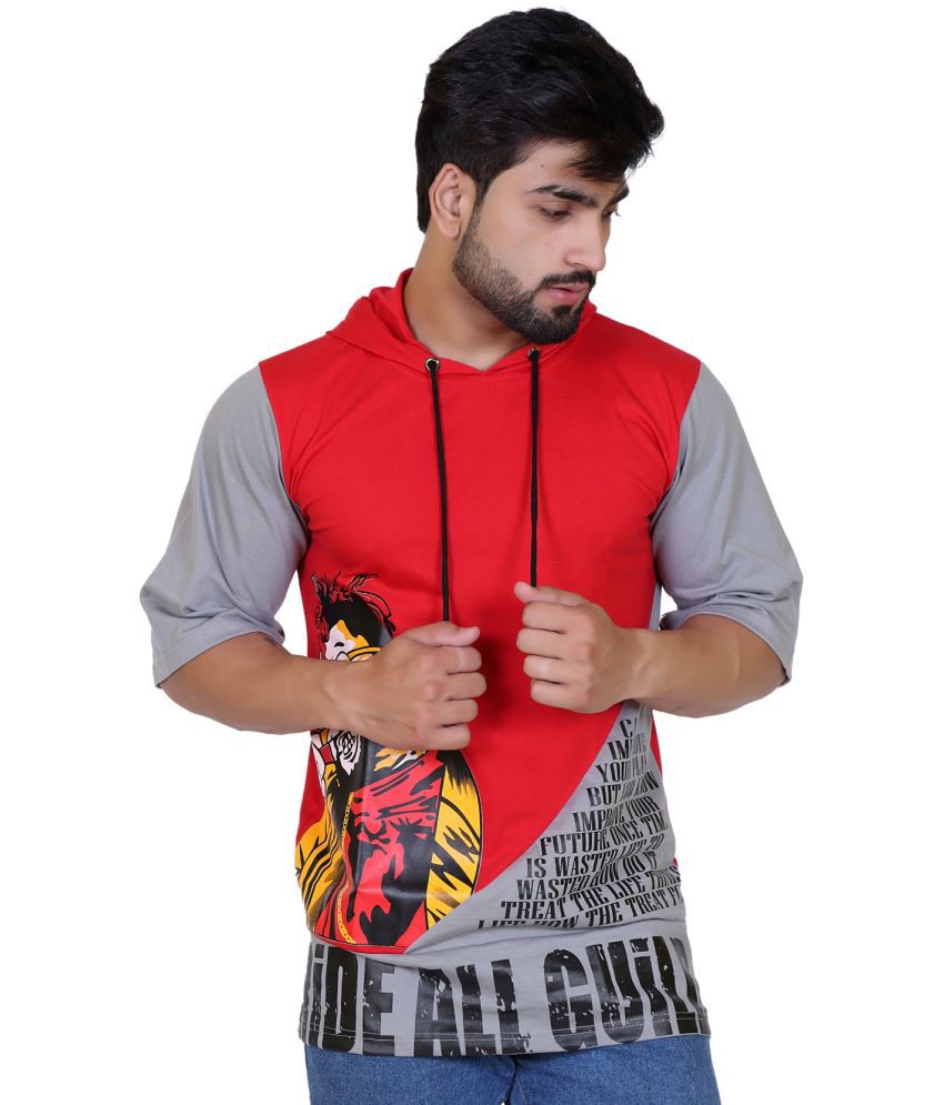     			The Emperor Cotton Blend Oversized Fit Printed Half Sleeves Men's T-Shirt - Red ( Pack of 1 )