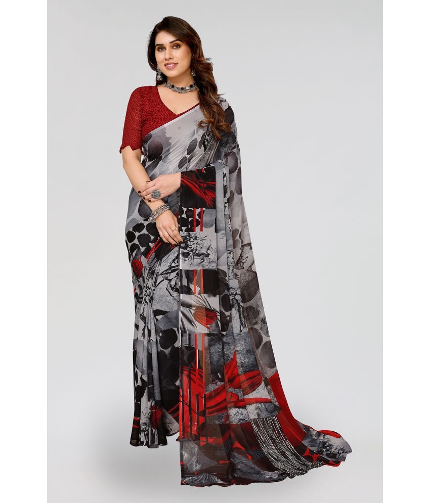     			ANAND SAREES Georgette Printed Saree With Blouse Piece - Grey ( Pack of 1 )