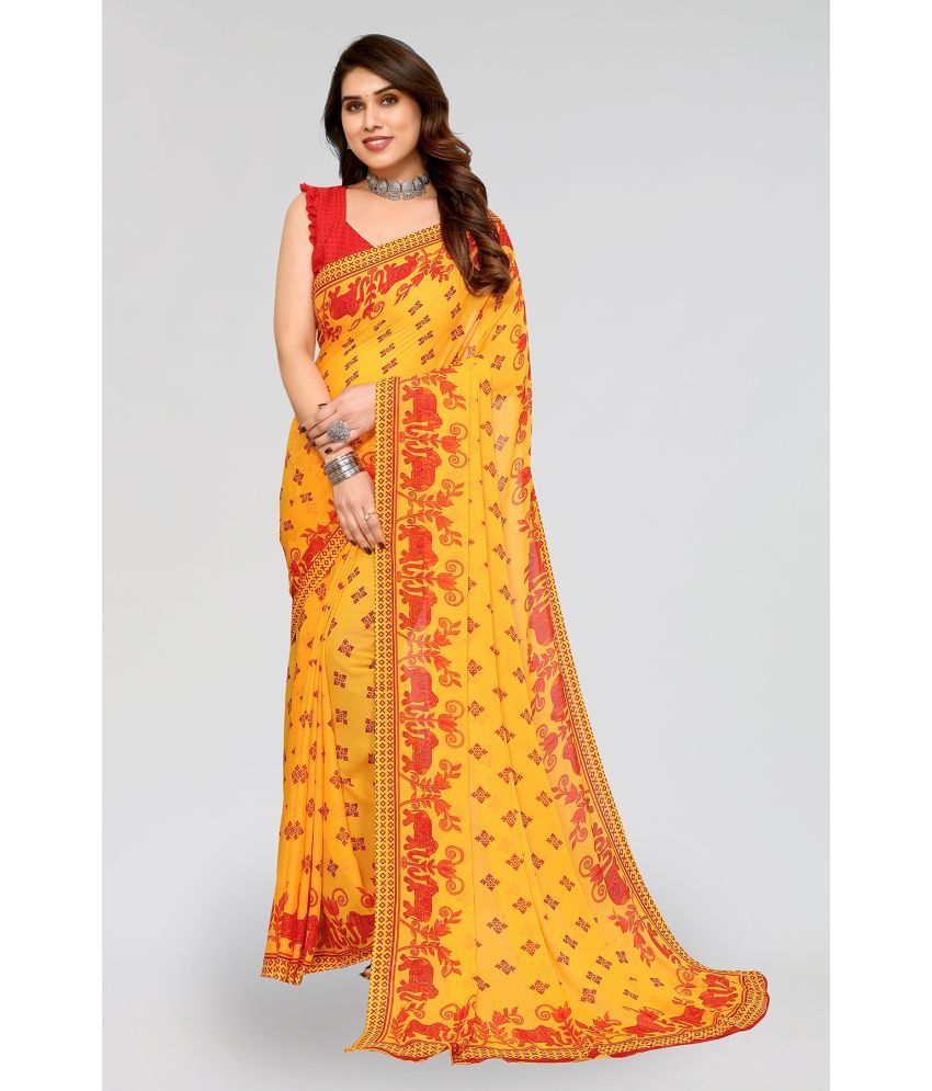     			ANAND SAREES Georgette Printed Saree With Blouse Piece - Yellow ( Pack of 1 )