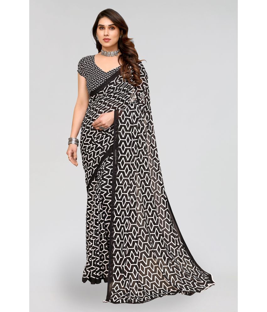     			ANAND SAREES Georgette Printed Saree With Blouse Piece - Black ( Pack of 1 )