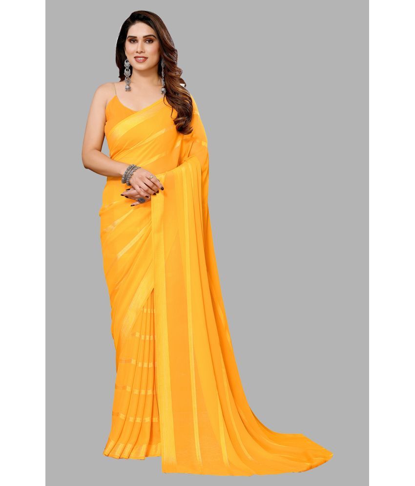     			ANAND SAREES Satin Embellished Saree With Blouse Piece - Yellow ( Pack of 1 )