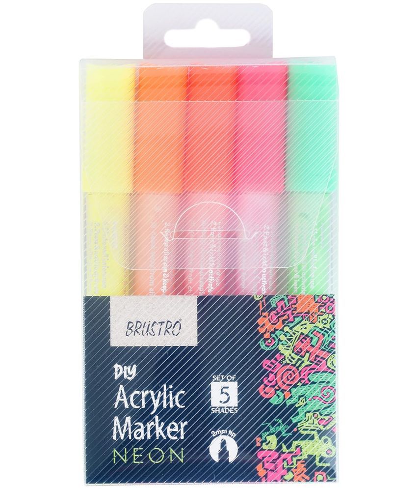     			BRUSTRO Acrylic (DIY) Marker Set of 5 (Fluorescent Shades) for Craftworks, School Projects, and Other Presentations