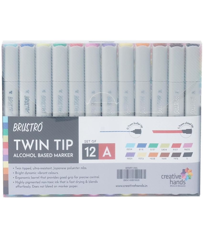     			BRUSTRO Twin Tip Alcohol Based Marker Set of 12 - Basic A