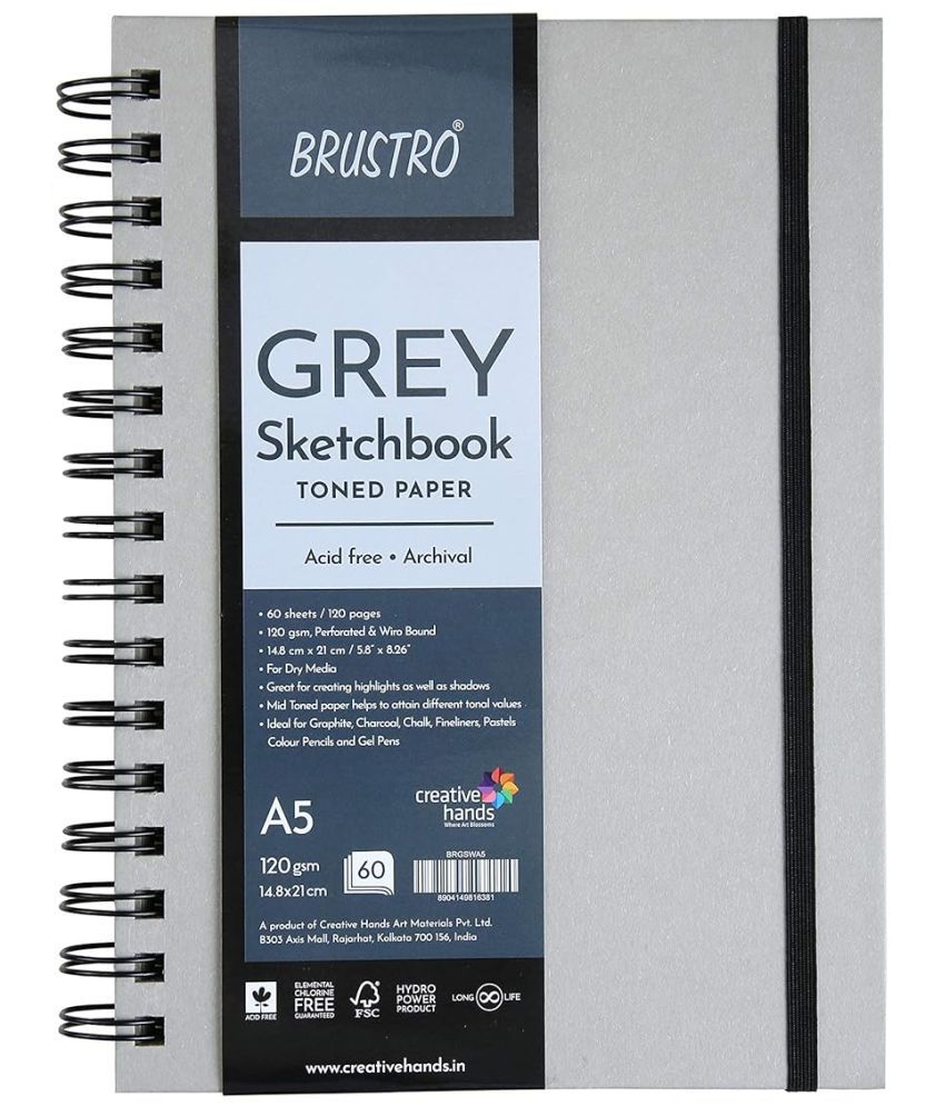     			Brustro Toned Paper - Grey Sketchbook, Wiro Bound, Size A5 120GSM (60 Sheets) 120 Pages