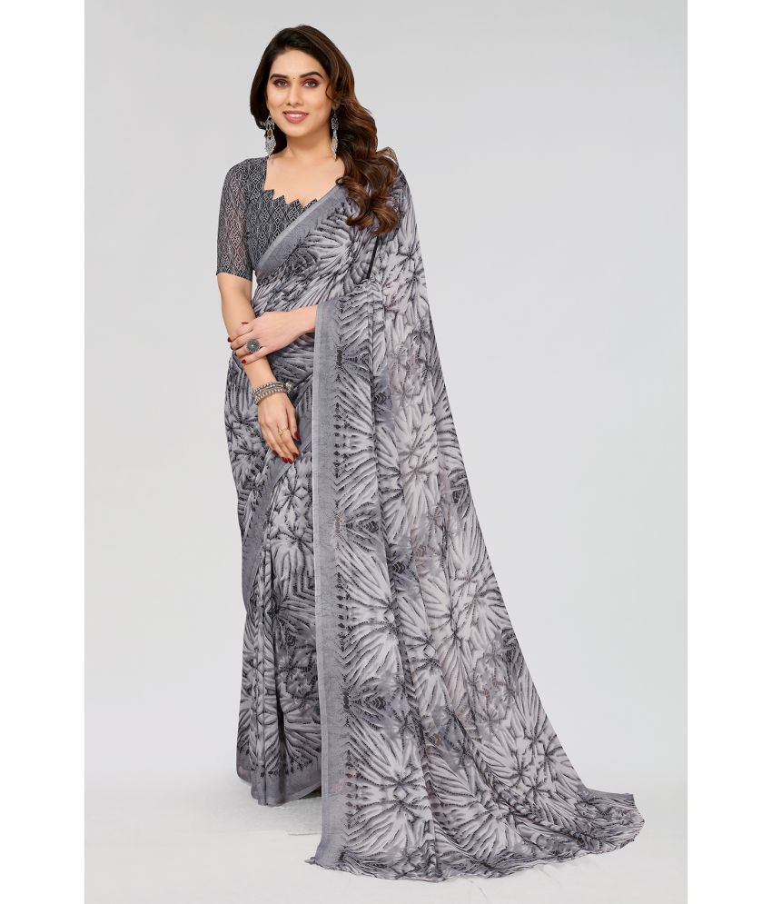     			Kashvi Sarees Georgette Printed Saree With Blouse Piece - Grey ( Pack of 1 )