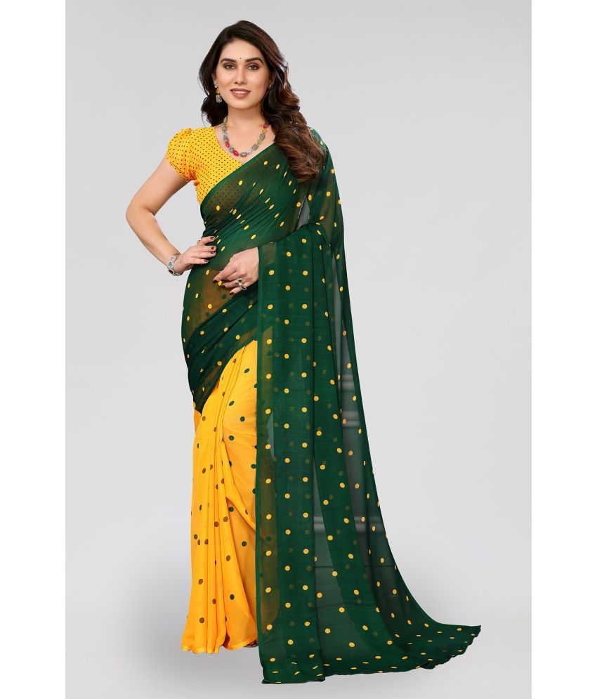     			Kashvi Sarees Georgette Printed Saree With Blouse Piece - Yellow ( Pack of 1 )