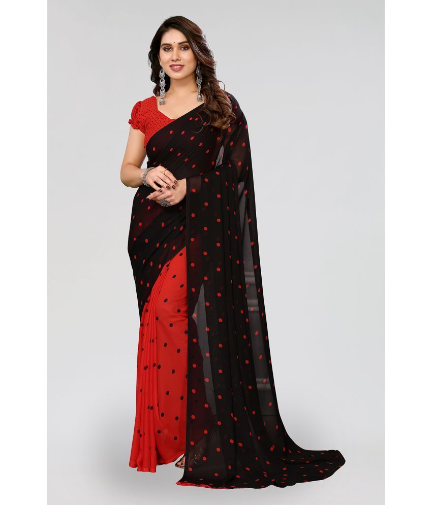     			Kashvi Sarees Georgette Printed Saree With Blouse Piece - Red ( Pack of 1 )