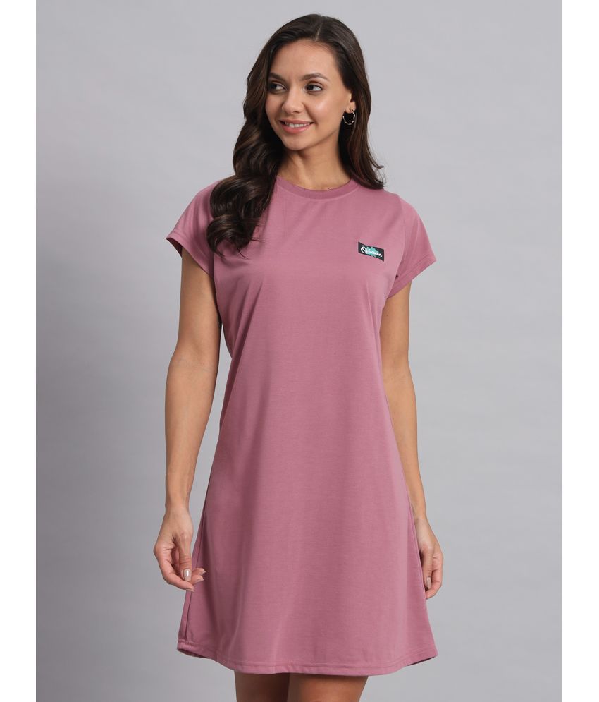     			OBAAN Cotton Blend Solid Knee Length Women's T-shirt Dress - Purple ( Pack of 1 )