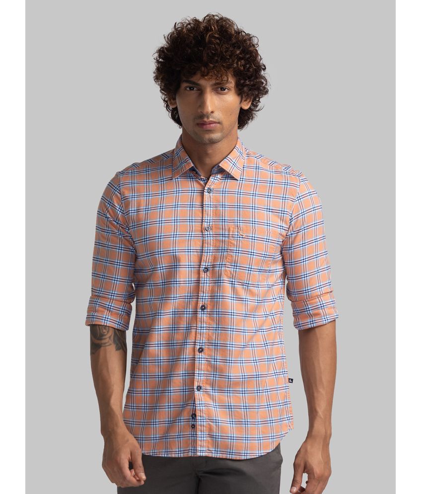     			Parx Cotton Blend Slim Fit Checks Full Sleeves Men's Casual Shirt - Orange ( Pack of 1 )