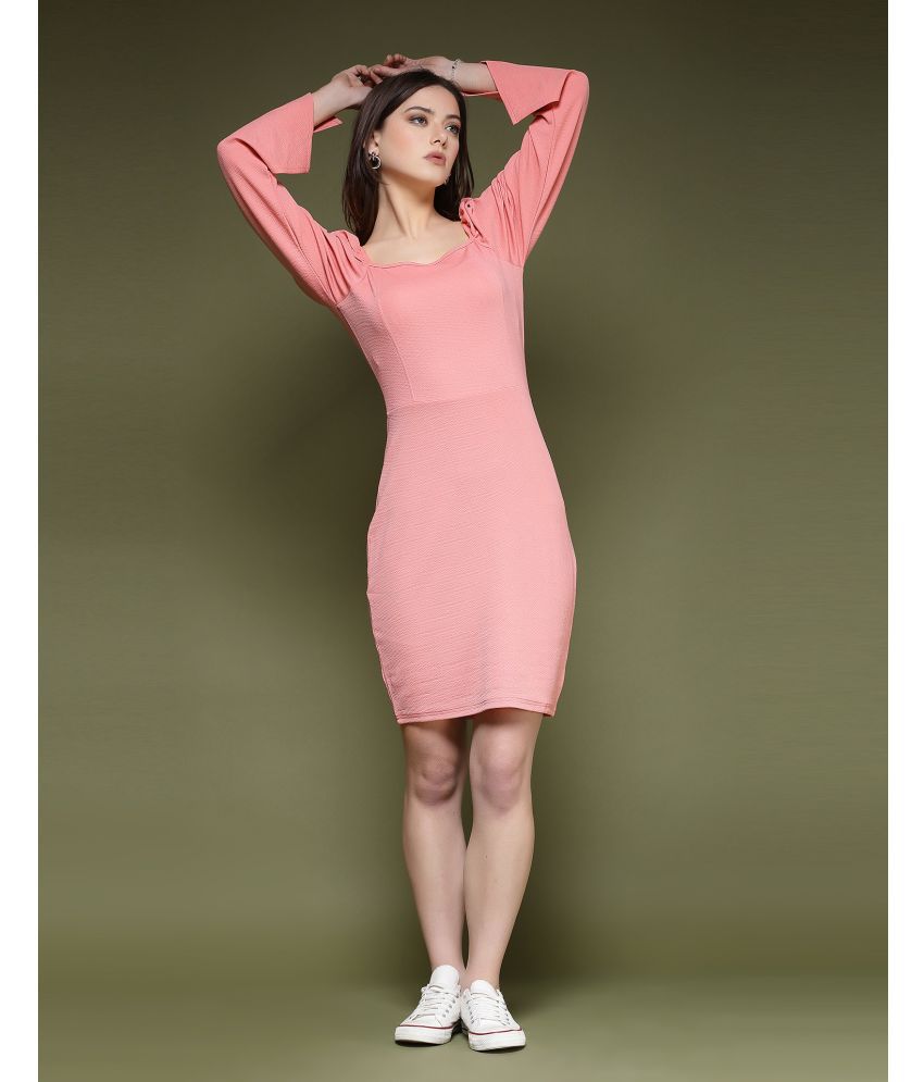     			Selvia Lycra Solid Midi Women's Bodycon Dress - Peach ( Pack of 1 )